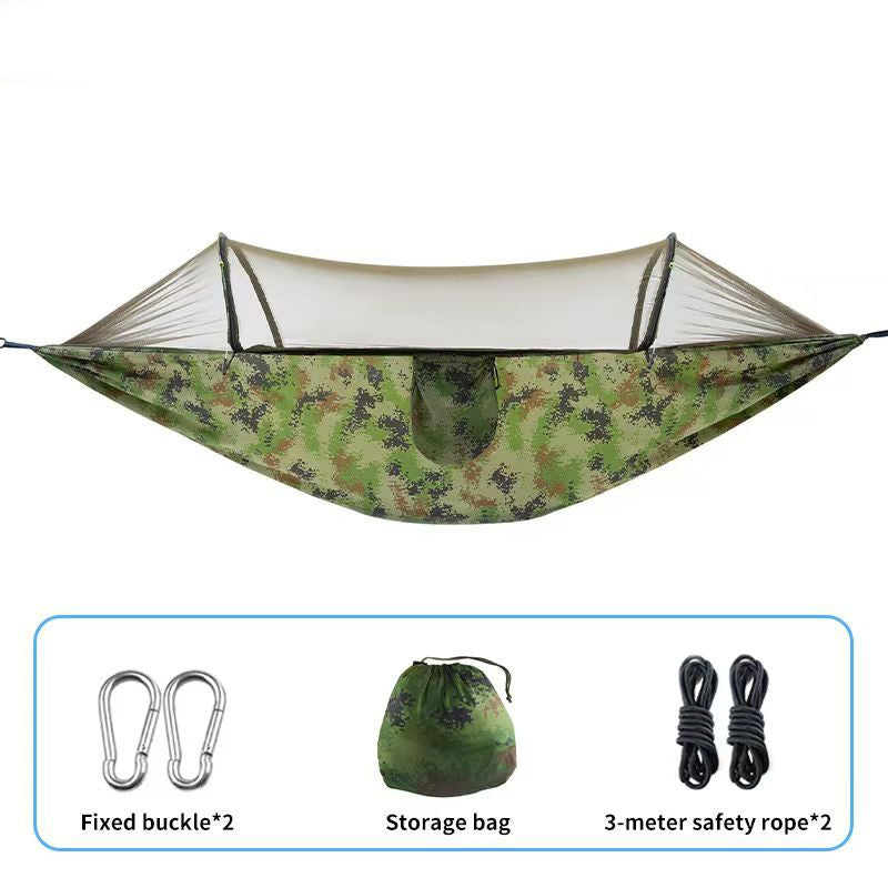 ⏰50% OFF – LAST CHANCE⏰ Portable Hammock with Mosquito Netting – Self-Supporting Canopy – Quick-Dry Fabric – Heavy-Duty Straps & Carabiners! 🔥
