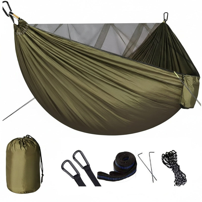 ⏰50% OFF – LAST CHANCE⏰ Portable Hammock with Mosquito Netting – Self-Supporting Canopy – Quick-Dry Fabric – Heavy-Duty Straps & Carabiners! 🔥