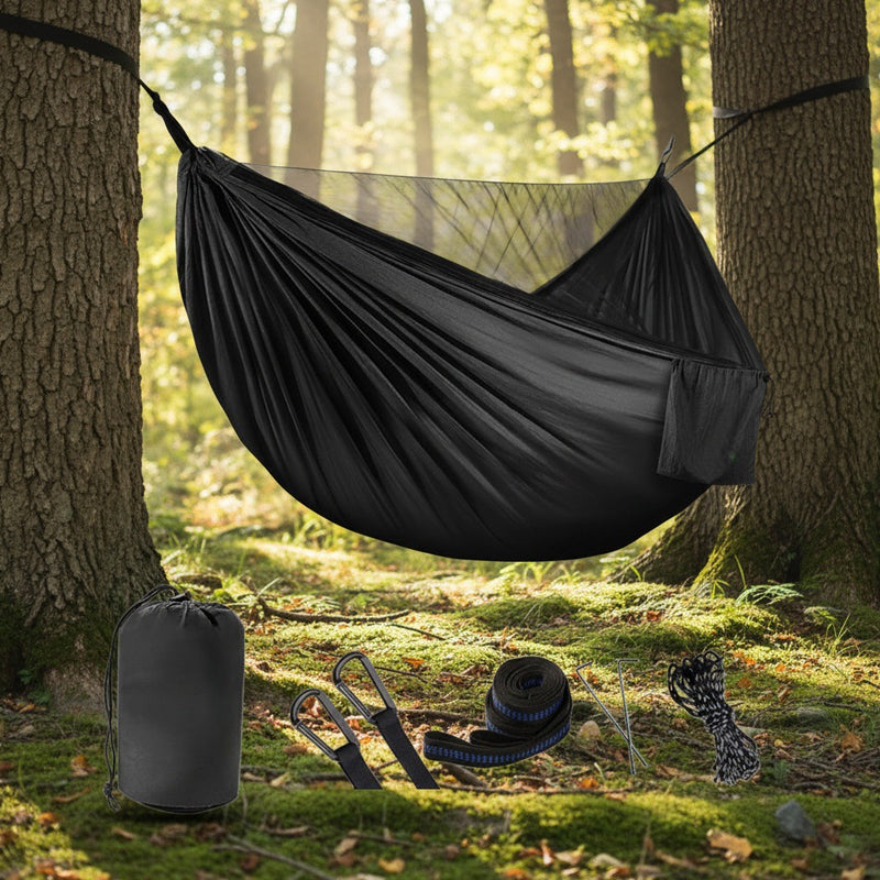 ⏰50% OFF – LAST CHANCE⏰ Portable Hammock with Mosquito Netting – Self-Supporting Canopy – Quick-Dry Fabric – Heavy-Duty Straps & Carabiners! 🔥