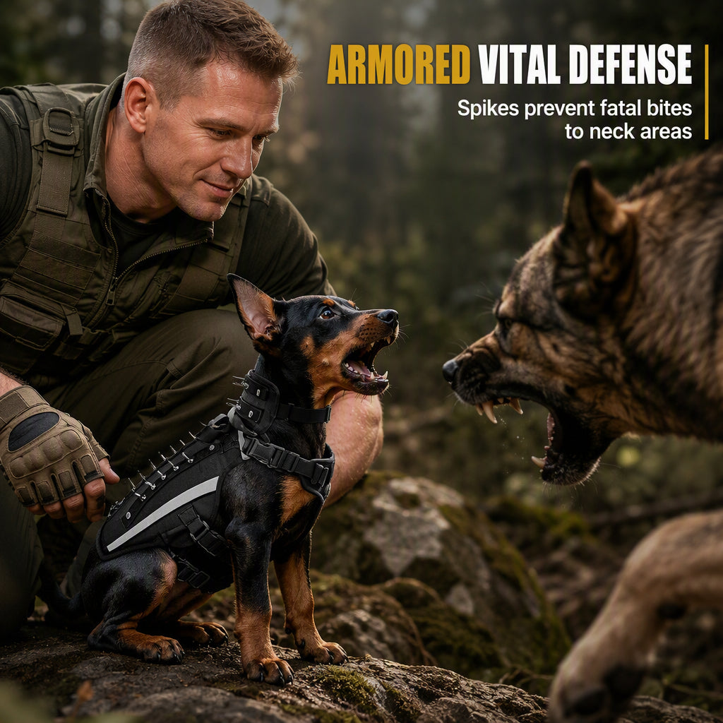 🐕 Tactical Dog Harness with Protective Spikes: Breathable Mesh, Oxford Fabric, Reflective Strips, Sizes XS-M