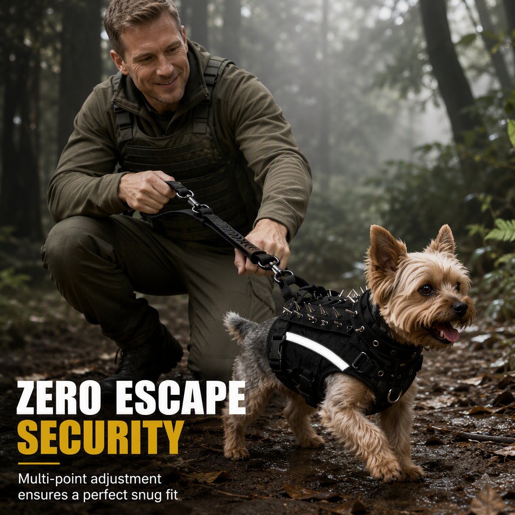 🐕 Tactical Dog Harness with Protective Spikes: Breathable Mesh, Oxford Fabric, Reflective Strips, Sizes XS-M