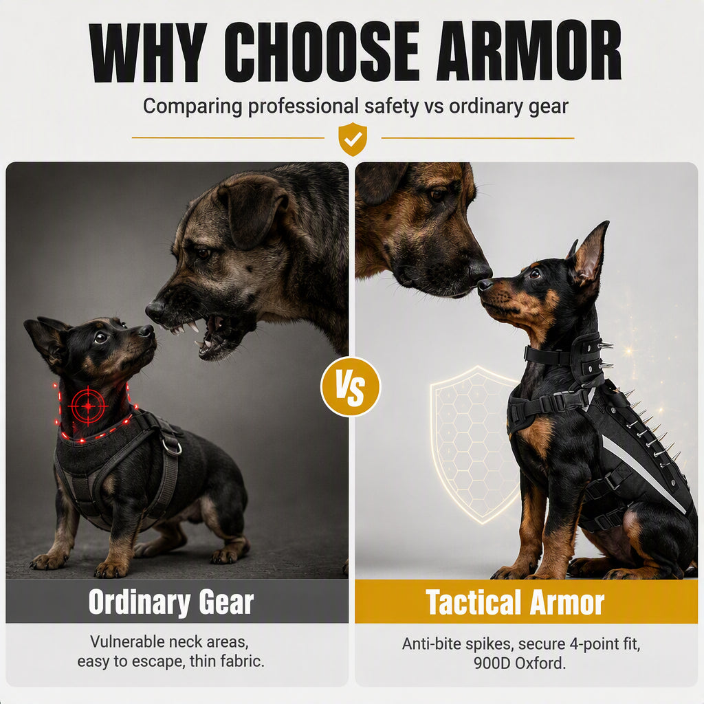 🐕 Tactical Dog Harness with Protective Spikes: Breathable Mesh, Oxford Fabric, Reflective Strips, Sizes XS-M