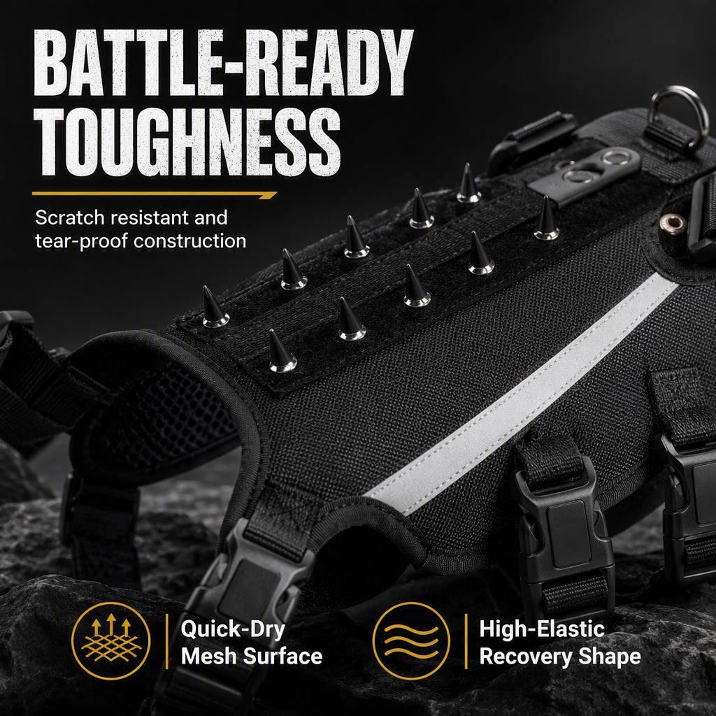 🐕 Tactical Dog Harness with Protective Spikes: Breathable Mesh, Oxford Fabric, Reflective Strips, Sizes XS-M