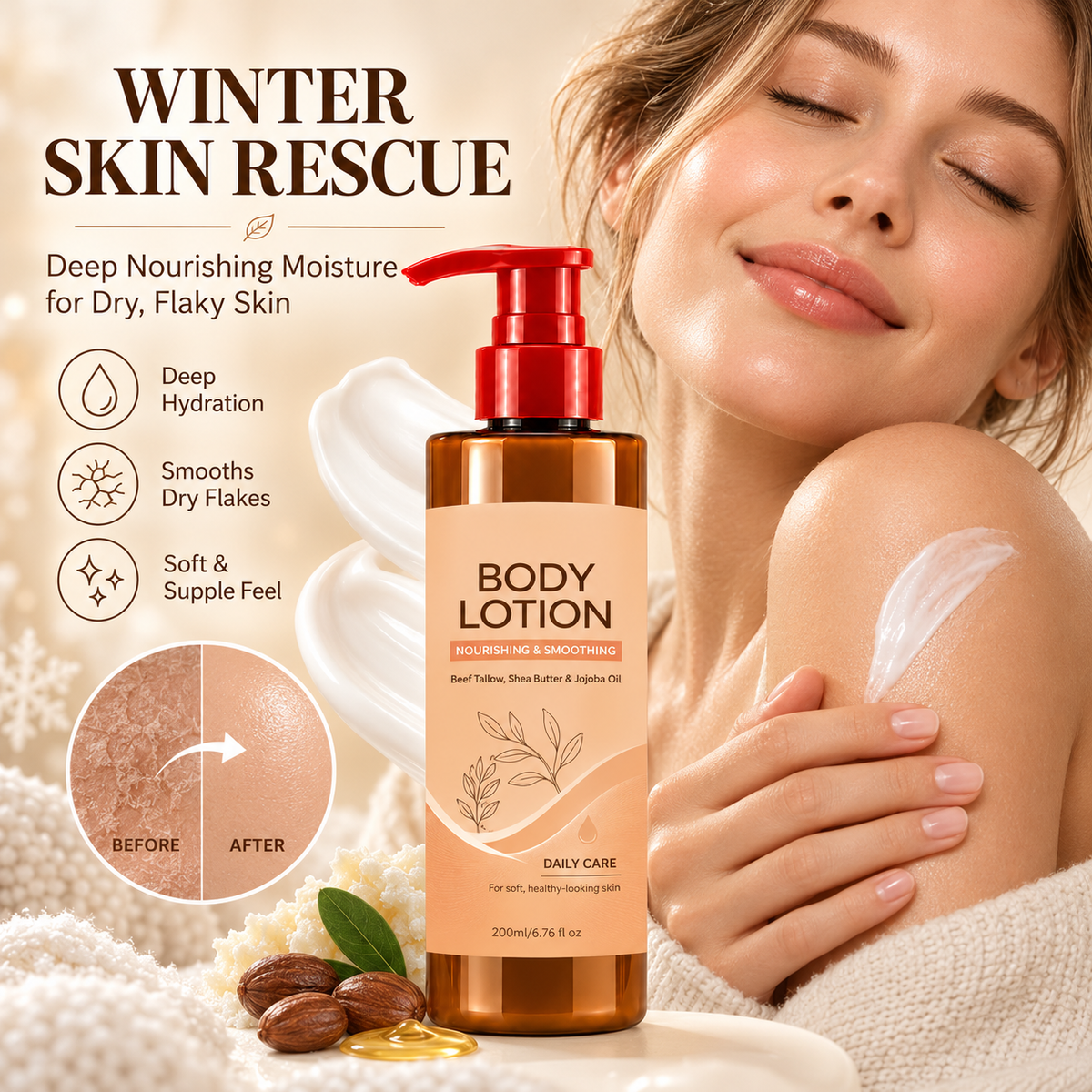 🔥 Sale now on! Hydrating daily body lotion – lightweight, fast-absorbing, all skin types. 🧴💧