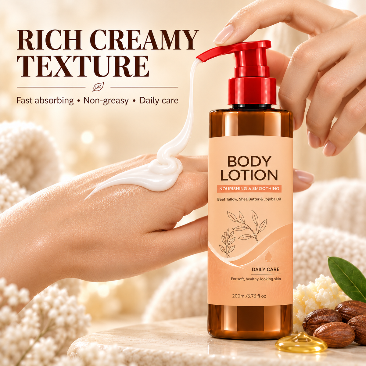 🔥 Sale now on! Hydrating daily body lotion – lightweight, fast-absorbing, all skin types. 🧴💧