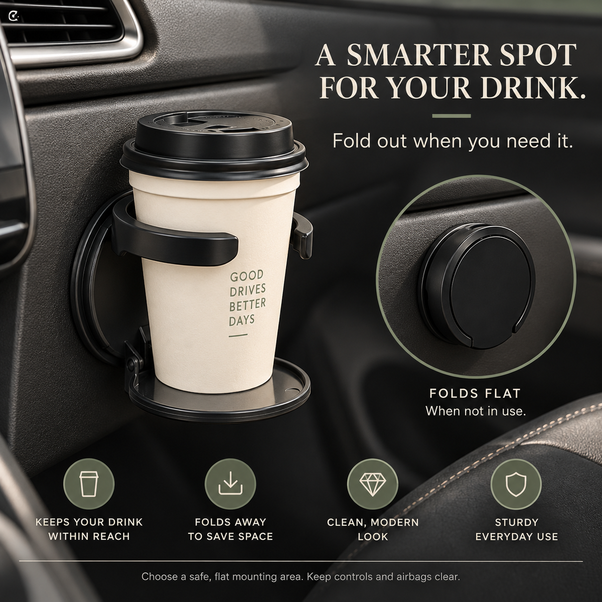 No-Drill Wall Mounted Folding Cup Holder