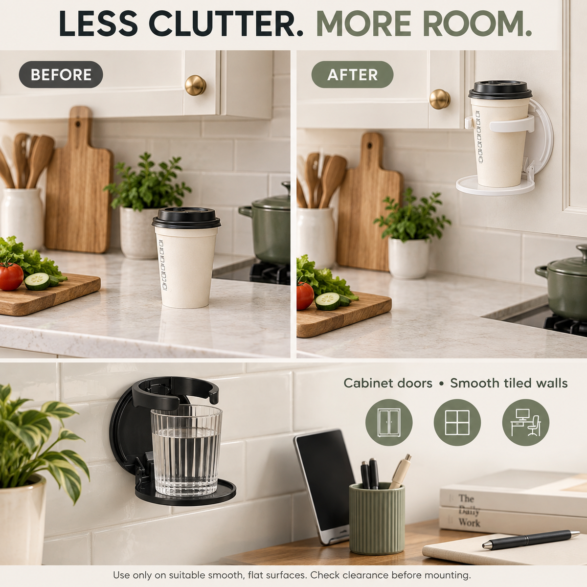 No-Drill Wall Mounted Folding Cup Holder