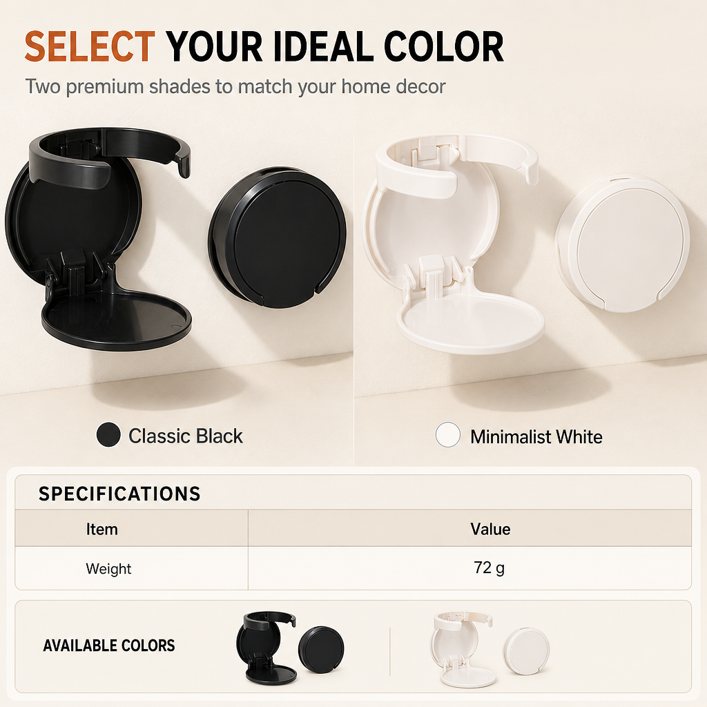 No-Drill Wall Mounted Folding Cup Holder