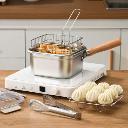 ⏰50% OFF – LAST CHANCE⏰ Multi-Function Frying Cooker Set – Steam, Boil, Fry, Drain & Store – Stainless Steel – Universal Stove – 2500ml! 🔥