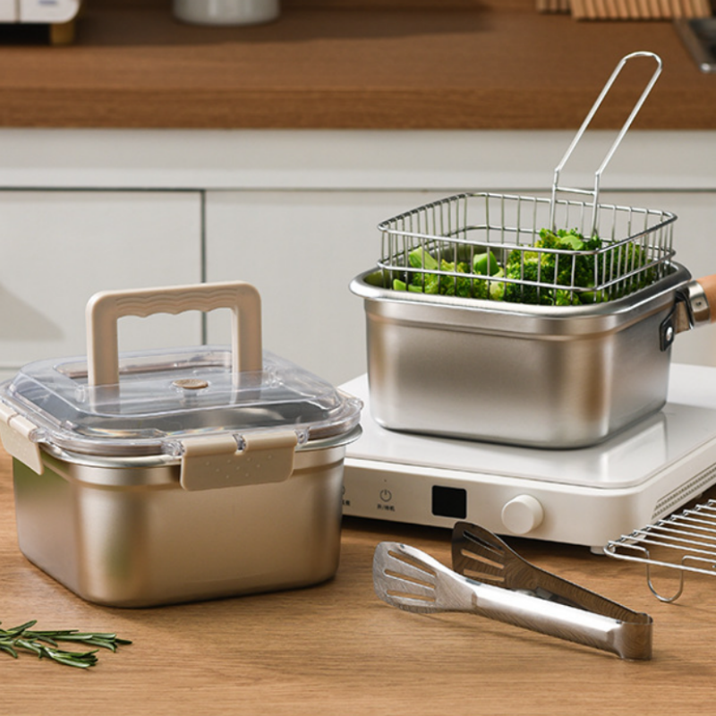 ⏰50% OFF – LAST CHANCE⏰ Multi-Function Frying Cooker Set – Steam, Boil, Fry, Drain & Store – Stainless Steel – Universal Stove – 2500ml! 🔥