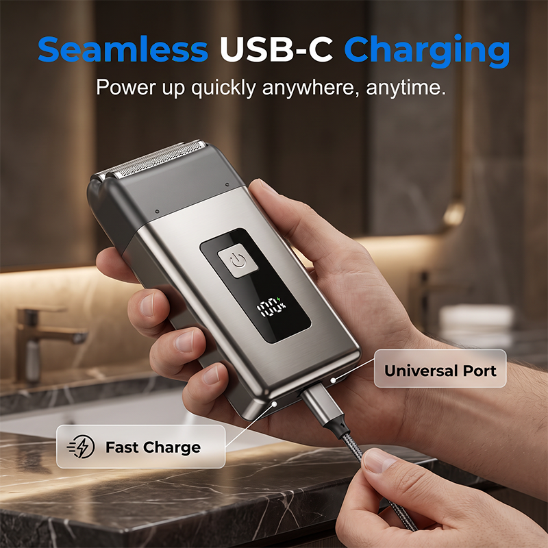 🥳2026 BESTSELLER🪒 Travel Electric Razor – Double Foil Precision, Ultra-Close – IPX7 Waterproof, Wet & Dry – LED Battery Display – Pocket-Sized! 🛡️💨