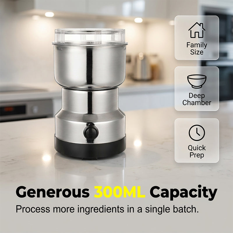 ⏰50% OFF – LAST CHANCE⏰ Stainless Steel Electric Grinder – 300ml Capacity, Turbo Power – Precision Coarseness Control – EU/UK/US/AU Plugs! 🔥
