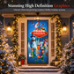 Christmas Door Cover - Santa & Reindeer Stretch Fabric Door Banner with 4-Side Elastic Edges, DIY Door Handle Cutout, Slip-On Front Door Holiday Decor