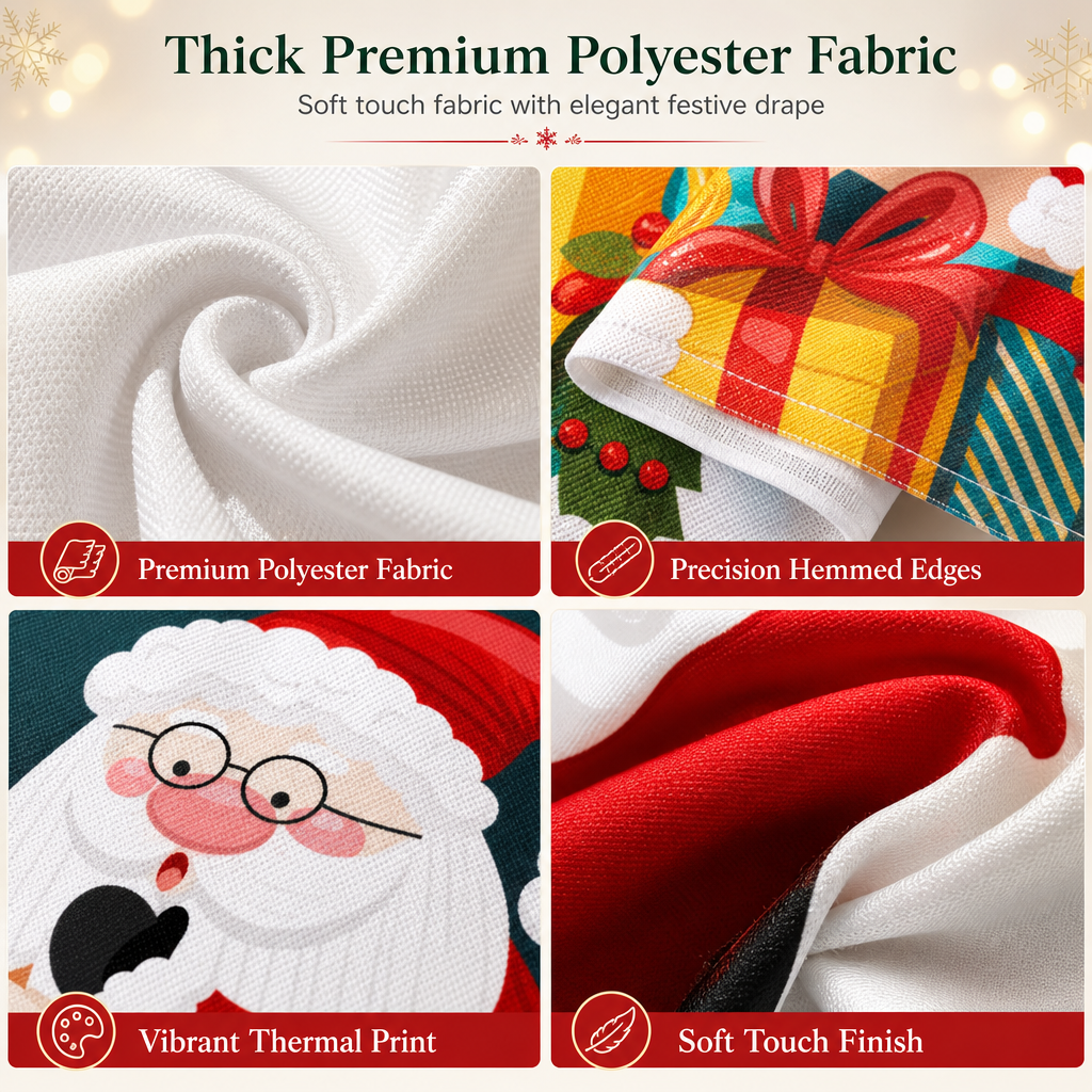 Christmas Door Cover - Santa & Reindeer Stretch Fabric Door Banner with 4-Side Elastic Edges, DIY Door Handle Cutout, Slip-On Front Door Holiday Decor