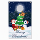 Christmas Door Cover - Santa & Reindeer Stretch Fabric Door Banner with 4-Side Elastic Edges, DIY Door Handle Cutout, Slip-On Front Door Holiday Decor