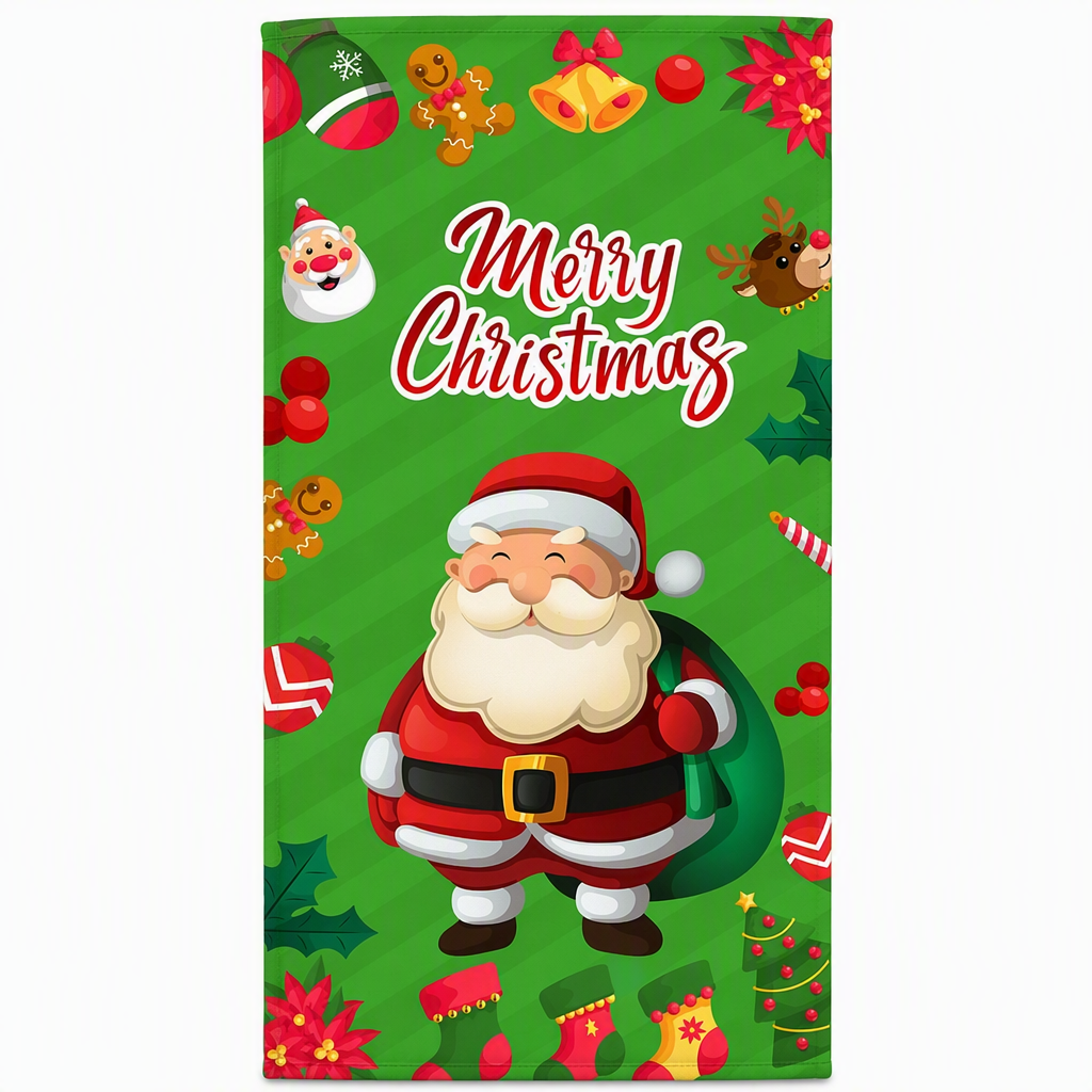 Christmas Door Cover - Santa & Reindeer Stretch Fabric Door Banner with 4-Side Elastic Edges, DIY Door Handle Cutout, Slip-On Front Door Holiday Decor