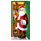 Christmas Door Cover - Santa & Reindeer Stretch Fabric Door Banner with 4-Side Elastic Edges, DIY Door Handle Cutout, Slip-On Front Door Holiday Decor