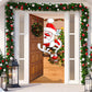 Christmas Door Cover - Santa & Reindeer Stretch Fabric Door Banner with 4-Side Elastic Edges, DIY Door Handle Cutout, Slip-On Front Door Holiday Decor