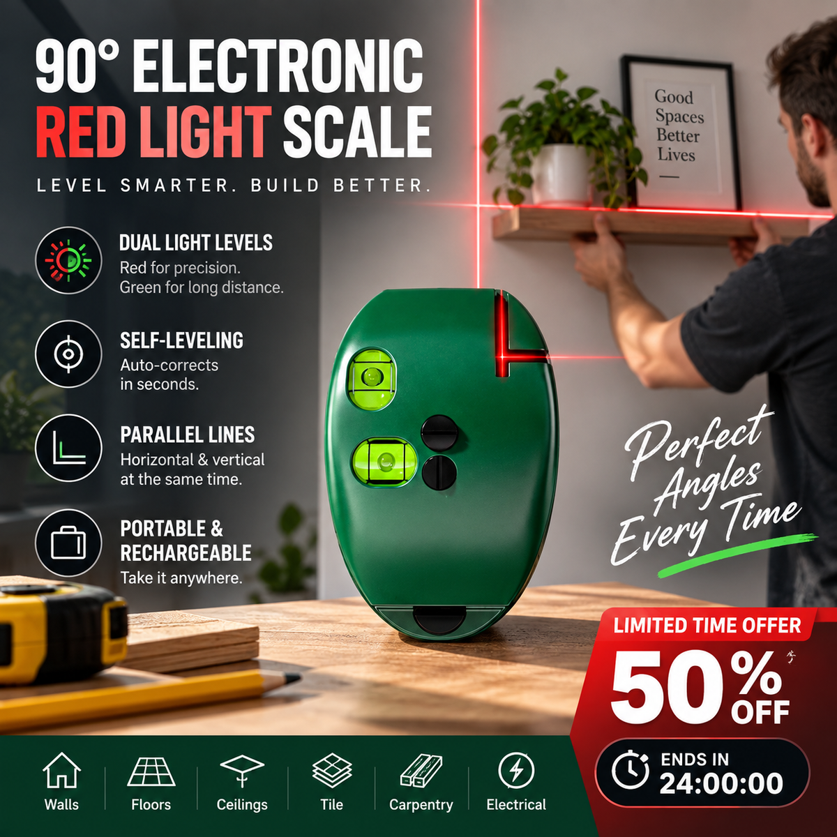 🥳HOT SALE🥳💞30K+ SOLD! Laser Level Square – From £9.99! 90° precision, infrared & portable. Perfect alignment – grab yours! ✅