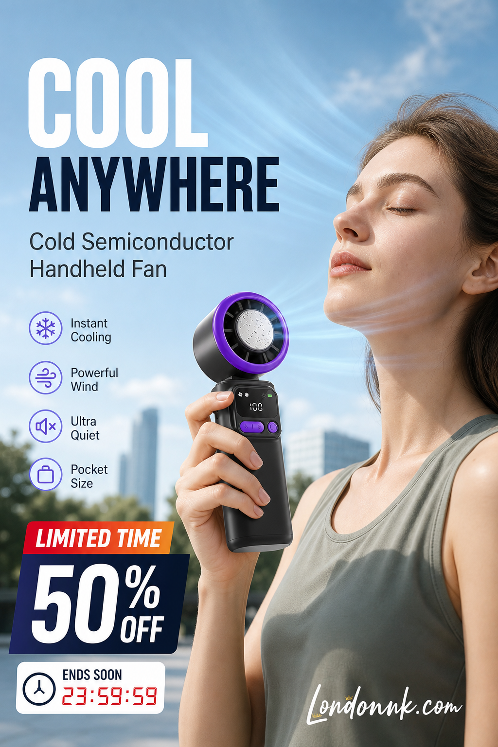 ❄️🌬️ 55% OFF!| Portable Neck Fan with Semiconductor Ice Cooling Plate | 3600mAh Foldable Personal Air Conditioner | LED Display & Type-C Charging