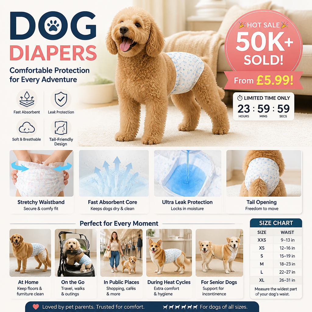 🥳HOT SALE🥳💞50K+ SOLD! Dog Diapers – From £5.99! Fast absorbing, leak-proof & breathable. Protect floors & furniture – grab yours! ✅