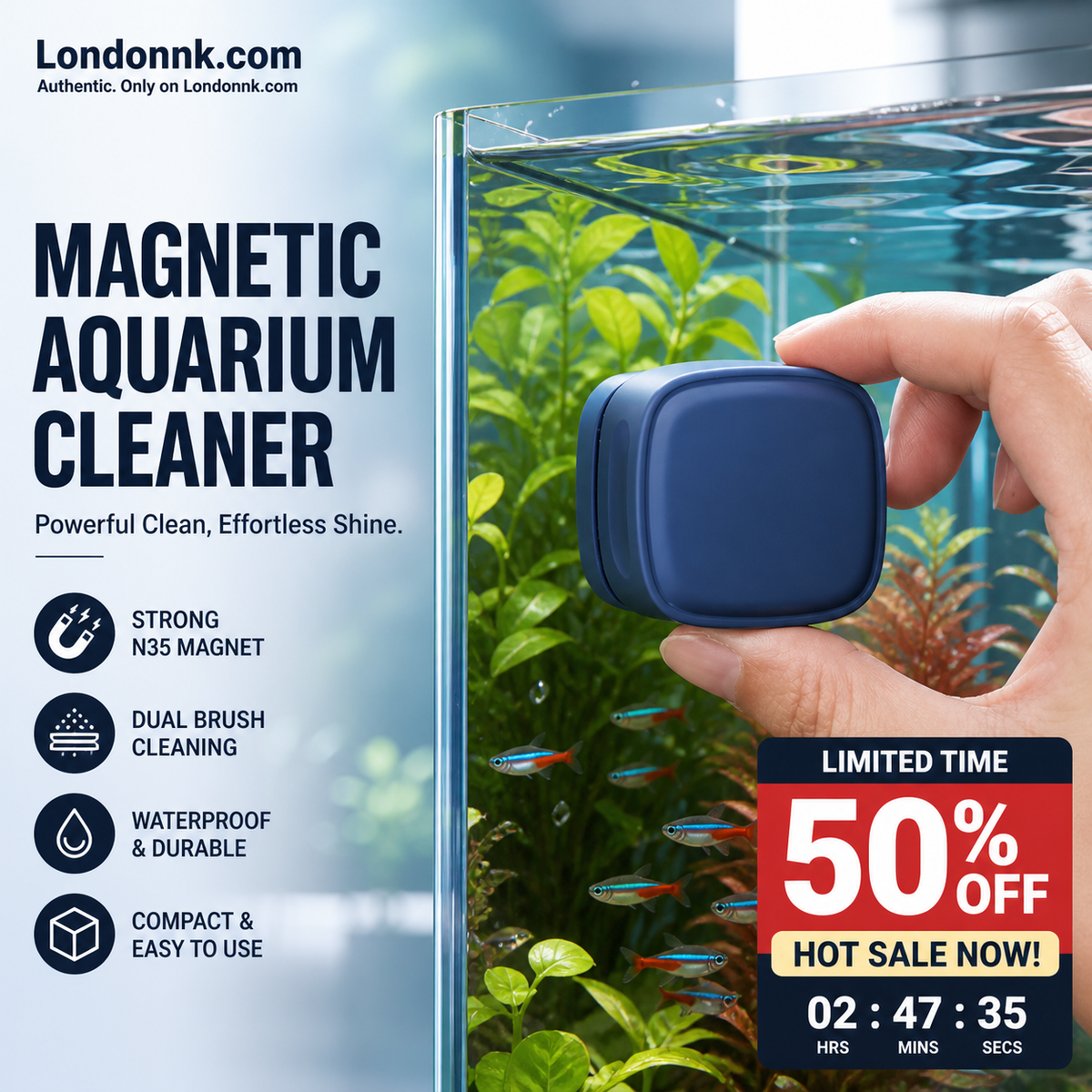 🐟 50% OFF! 50K+ sold! Magnetic aquarium cleaner – dual brush, strong N35 magnet, cleans both sides at once! 🧽✨