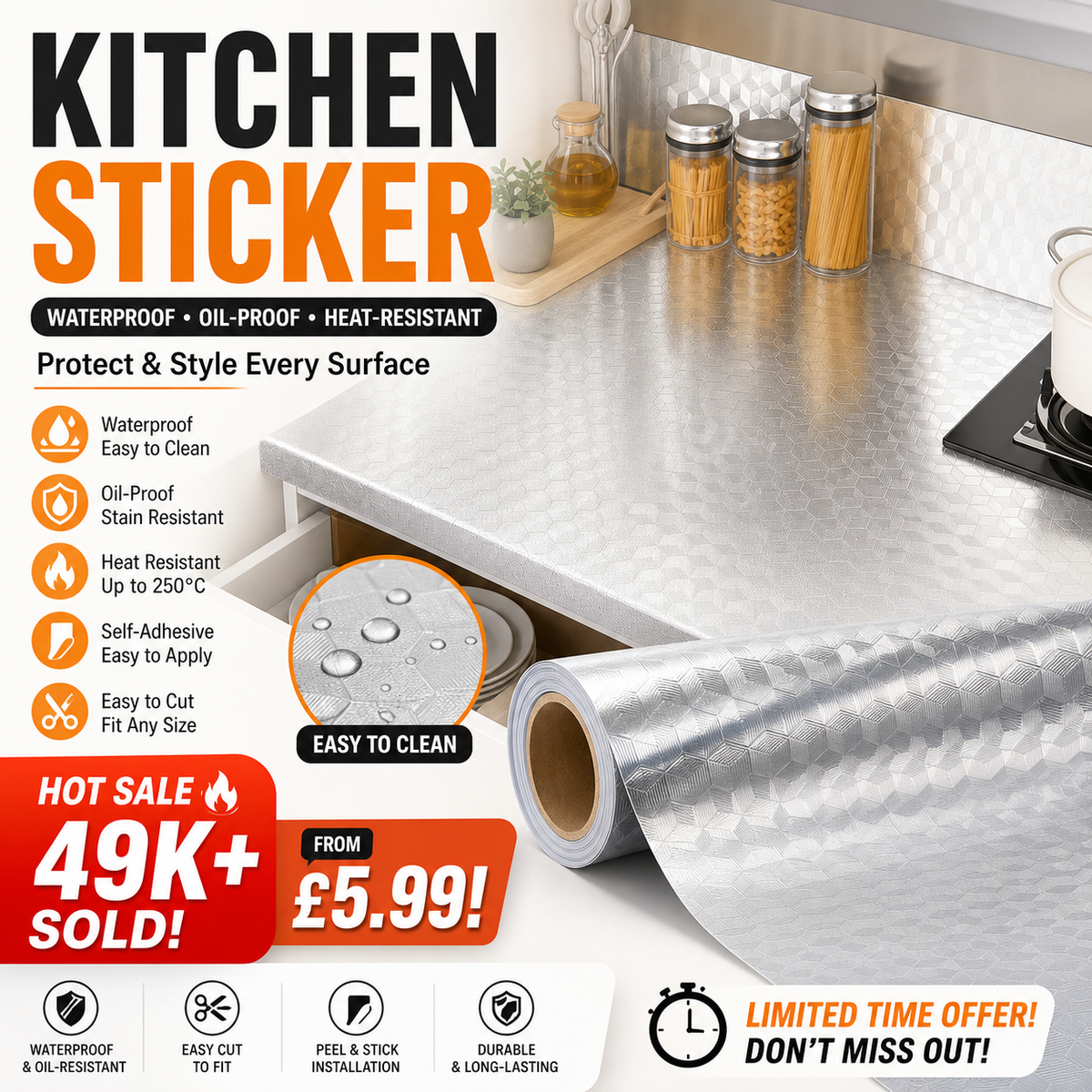 🥳HOT SALE🥳💞49K+ SOLD! Kitchen Sticker – From £5.99! Waterproof, oil-resistant & easy cut. Protect & style – grab yours! ✅