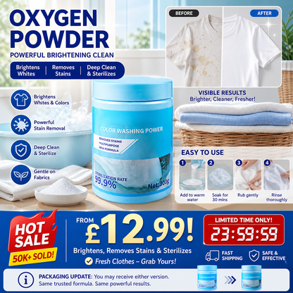 🥳HOT SALE🥳💞50K+ SOLD! Oxygen Powder – From £12.99! Brightens, removes stains & sterilizes. Fresh clothes – grab yours! ✅