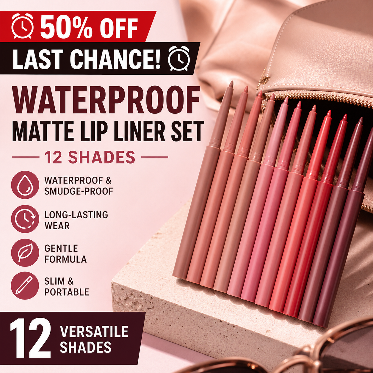 ⏰50% OFF – LAST CHANCE⏰ Waterproof Matte Lip Liner Set – 12 Shades, Smudge-Proof – Long-Lasting, Gentle Formula – Slim & Portable! 🔥