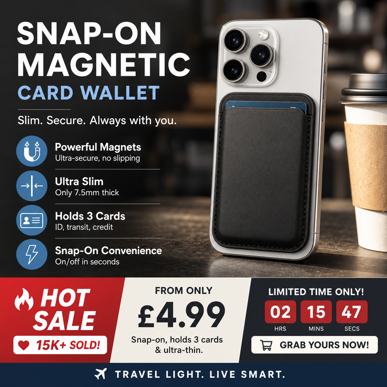 🥳HOT SALE🥳💞49K+ SOLD! Card Wallet – From £4.99! Snap-on, holds 3 cards & ultra-thin. Travel light – grab yours! ✅