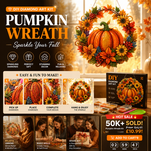🥳HOT SALE🥳💞50K+ SOLD! Pumpkin Wreath Kit – From £10.99! Complete DIY, acrylic base & sparkling resin beads. Festive fall decor – grab yours! ✅