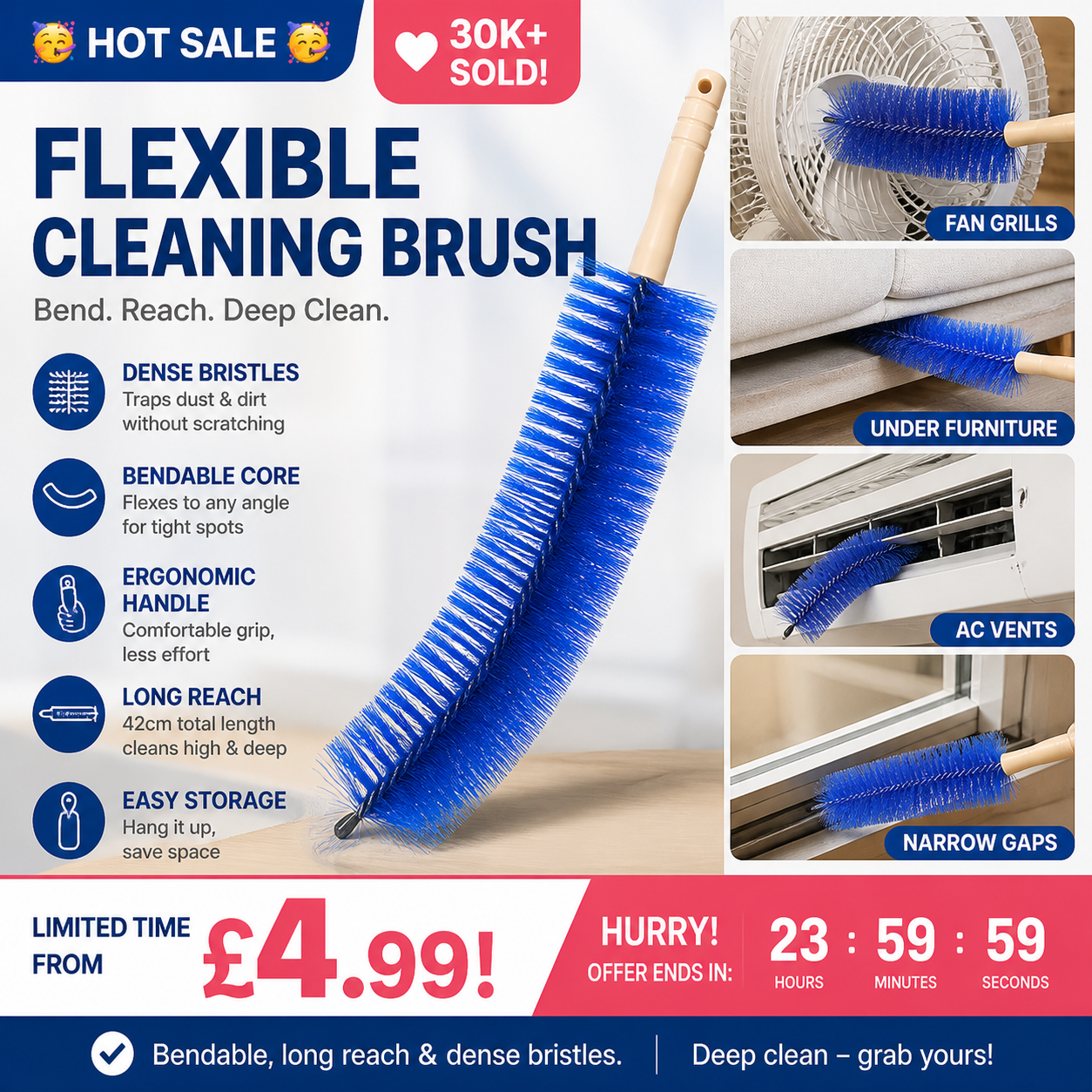 🥳HOT SALE🥳💞30K+ SOLD! Cleaning Brush – From £4.99! Bendable, long reach & dense bristles. Deep clean – grab yours! ✅