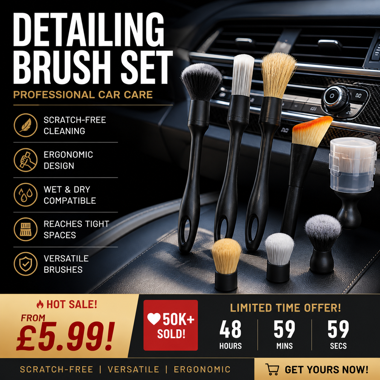 🥳HOT SALE🥳💞50K+ SOLD! Detailing Brush Set – From £5.99! Scratch-free, versatile & ergonomic. Showroom clean – grab yours! ✅