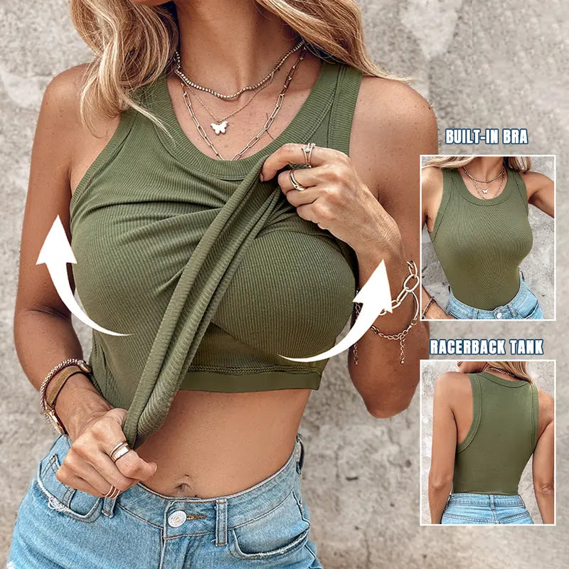 💖Last Day Special Price ￡8.99!!💖Ribbed Stretchy Tank Top with Shelf Bra